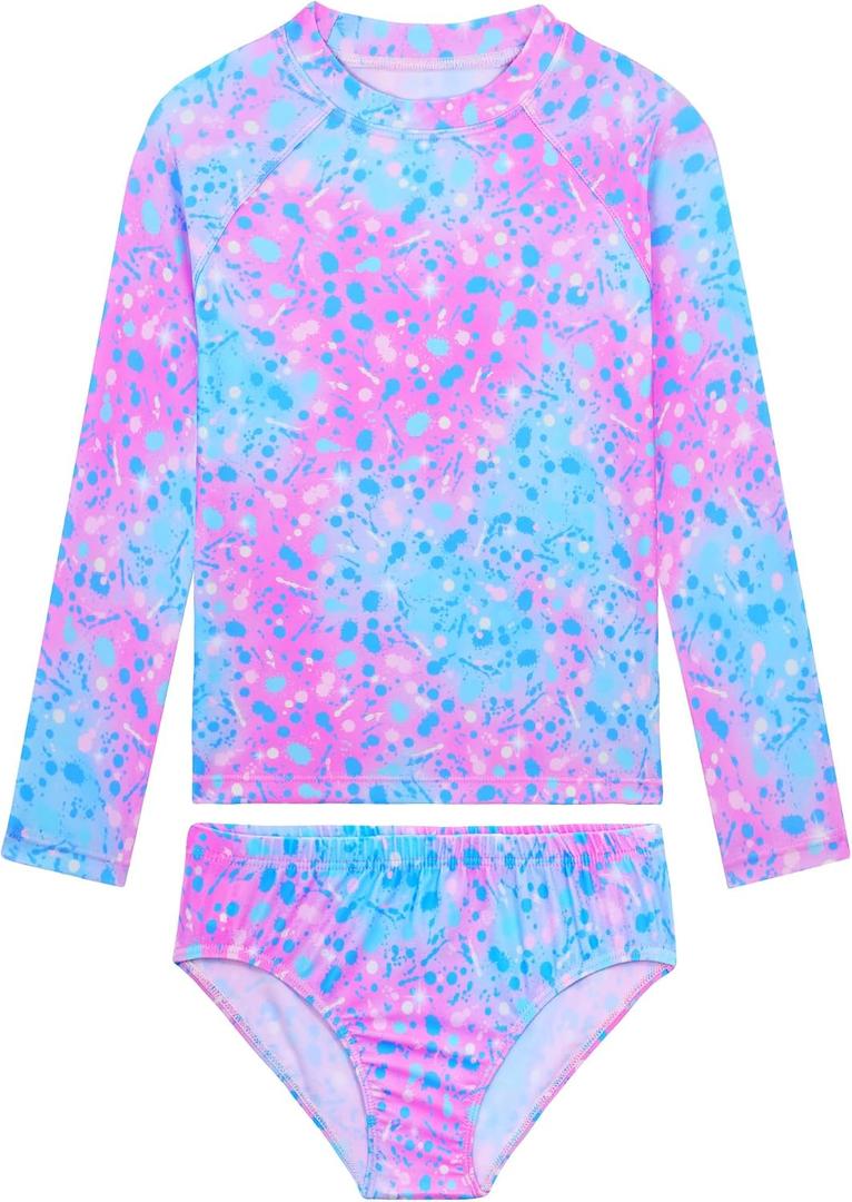 Girls Rash Guard Swimsuit Long Sleeve Two Pieces Bathing Suit | Tankini Swimwear with Briefs, Toddler Kids Design, Adorable Swimwear, UPF 50+ Sun Protection, Quick Dry