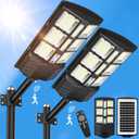 2 Pack Solar Street Light Outdoor Waterproof, 924 LED Beads Wide Angle Solar Powered Flood Light with Motion Sensor & Remote Control,Dusk to Dawn Commercial Solar Outdoor Street Light for Garage