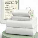 LANE LINEN 100% Organic Cotton King Bed Set, 4-Piece Cotton Bed Sheets, Crisp Percale Weave, Ultra Soft Bedding Sets & Collections, 15" King Size Sheets Deep Pocket Set - Glacier Grey