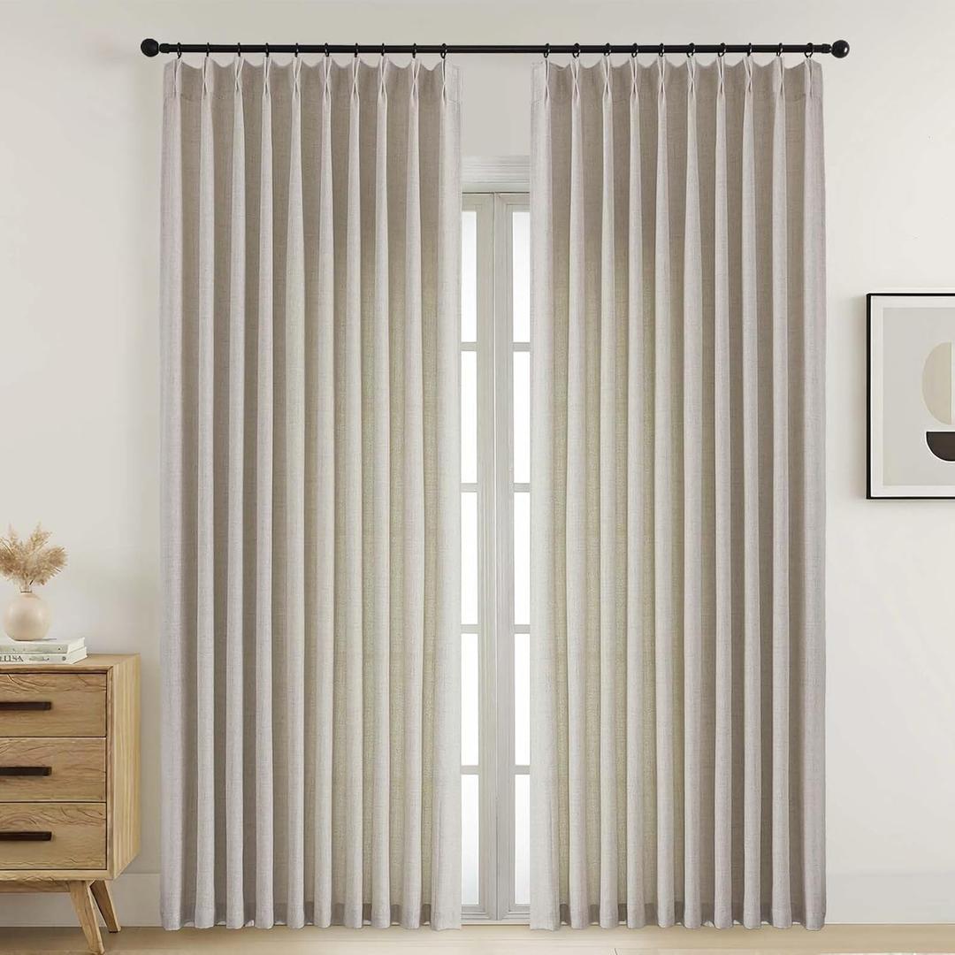 Extra Wide Pinch Pleated Curtains 84 Inches Long 2 Panels Set, Soft Thick Textured Window Curtains, Light Filtering Farmhouse Drapes for Patio Sliding Glass Door, Linen Color, 2x60Wx84L Inches