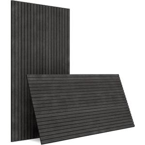 4-Piece Wood Slat Wall Panel for Interior Wall Decor Noise Cancelling 47.2" x 23.6" Peel and Stick Acoustic Decorative 3D Sound Absorbing Wall Paneling, Black Grey, 4pcs - 47.2" x 23.6"