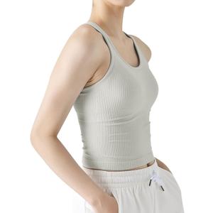 Ribbed Workout Short Racerback Tank Tops for Women with Built in Bra (6, Grey Green #1) Medium