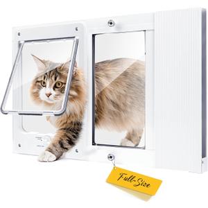 Full-Size Window Pet Door for Cats & Small Dogs, Width Adjustable Fits Sliding Windows, 10-Min Install, Aluminum Frame, HD High-Transparency Glass, Weatherproof Design, Magnetic Close
