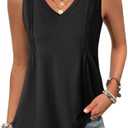 Zeagoo Women's Tank Tops Loose Fit Casual V Neck Boho Summer Pleated Sleeveless Shirts Basic Trendy Outfits Clothes, Medium