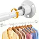 Adjustable Closet Rods for Hanging Clothes 27 to 84 inch, Heavy Duty Armoire Pole with Bracket Holders, 5/ 8" Diameter Metal Cabinet Bar, Clothing Stick Hanger Rod for Wardrobes, Laundry, Shower, RV (White)