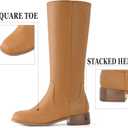 Shoe'N Tale Women's Knee High Boots Block Low Heel Square Toe with Side Zipper Fall and Winter Fashion Comfortable Boots (S)