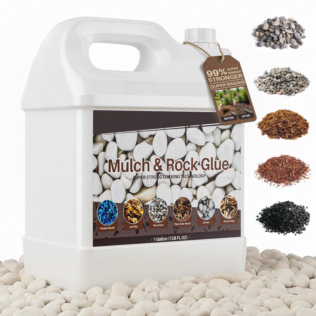 NZDWZND Mulch Glue , 1 Gal (128 OZ) Ultra Concentrated Rock Glue for Landscaping, Gravel Binder & Stone Adhesive, Fast-Dry, Wide Coverage & Pet Safe Mulch Glue for Rocks Pine Straw Stones Pebbles
