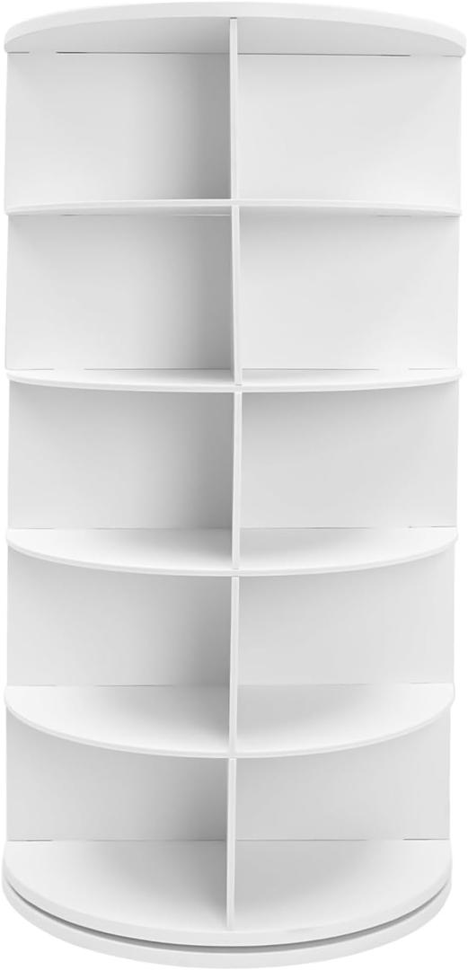 Eapmic Rotating Shoe Rack Tower, 5-Tier Free Standing Spinning Shoe Organizer 360 Revolving Shoe Rack,Multifunctional Space-Saving Entryway Cabinet for Shoes, Books (Round,5 Layer,White,PVC)