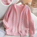 GORGLITTER Girl's Cable Knit Sweater Cardigan Long Sleeve Open Front Hooded Sweater Cute Fall Clothes, 10Y