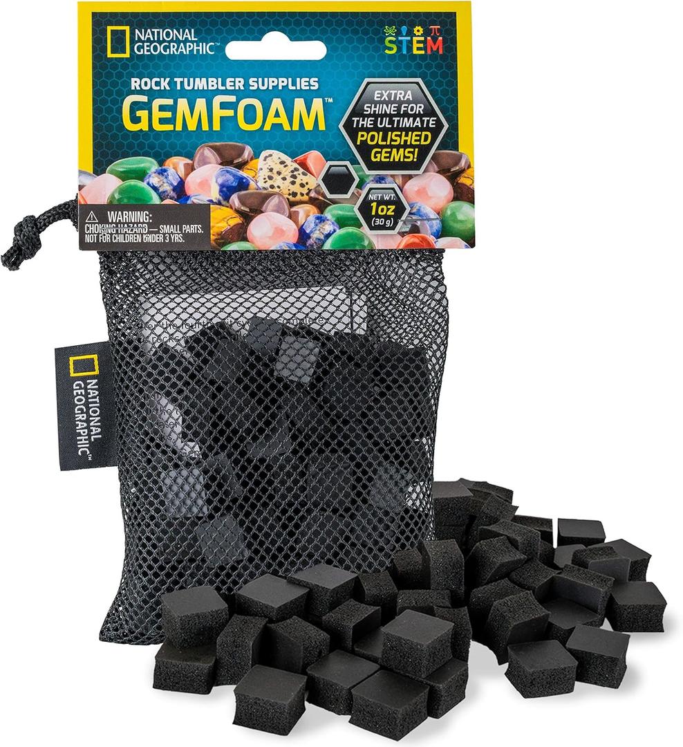 National Geographic Rock Tumbling Media  GemFoam Reusable Rock Polisher Foam, Use After Rock Tumbling Grit Cycles, Adds Shine to Tumbled Rocks and Minerals, Rock Tumbling Supplies