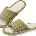 Pack of 2, DX Grandway Womens Slippers, Linen Flax House Slippers for Women Men Unisex, Cute Soft Open Toe Summer Bedroom Slides House Shoes Indoor Outdoor Shower Drys fast