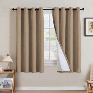 H.VERSAILTEX Linen Curtains 100% Blackout Curtains for Bedroom 63 inch Long Full Light Blocking Nature Linen Blended Window Curtains for Living Room Nickel Grommet (2 Panels, Heathered Macchiato)