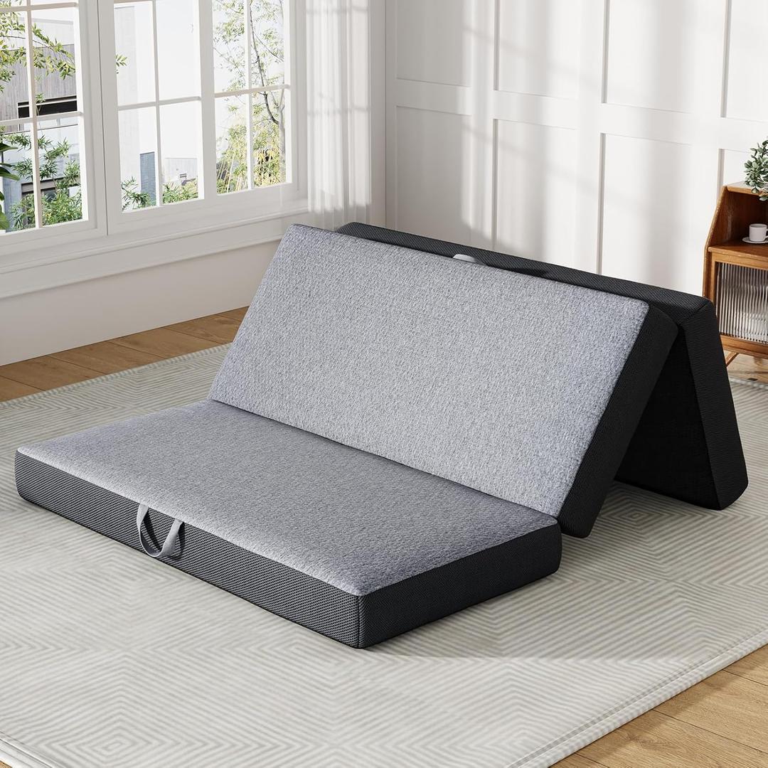Trifold Mattress Full Size 6 Inch - Foldable Memory Foam Mattress for Camping, Travel, RV, Guest Bed & Yoga - No Slip Bottom, Washable Cover with Handles - Portable Folding Floor Cushion 73"x52"x6"