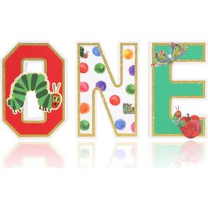 The Very Hungry Caterpillar ONE Sign- First Birthday Decorations For Boy Girl,Gold Glitter Apple Party Decor, 3D Standing Letters,Caterpillar Highchair Banner Photo Backdrop,Fruit 1st Year Baby Shower
