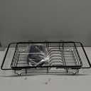 Sakugi Dish Drying Rack in Sink - Expandable Stainless Steel Dish Rack Over the Sink, Kitchen Sink Drain Strainer with Cutlery Holder & Cup Holders, 15.4 x 9.8 x 3.0 Inch, Black