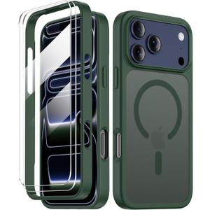 COOLQO Magnetic for iPhone 17 Pro Case [Screen Protector + Camera Protection] Compatible with MagSafe Translucent Matte Dual-Layer Military Grade 17 FT Drop Test Protective Phone Cover Green (17Pro_6.3")