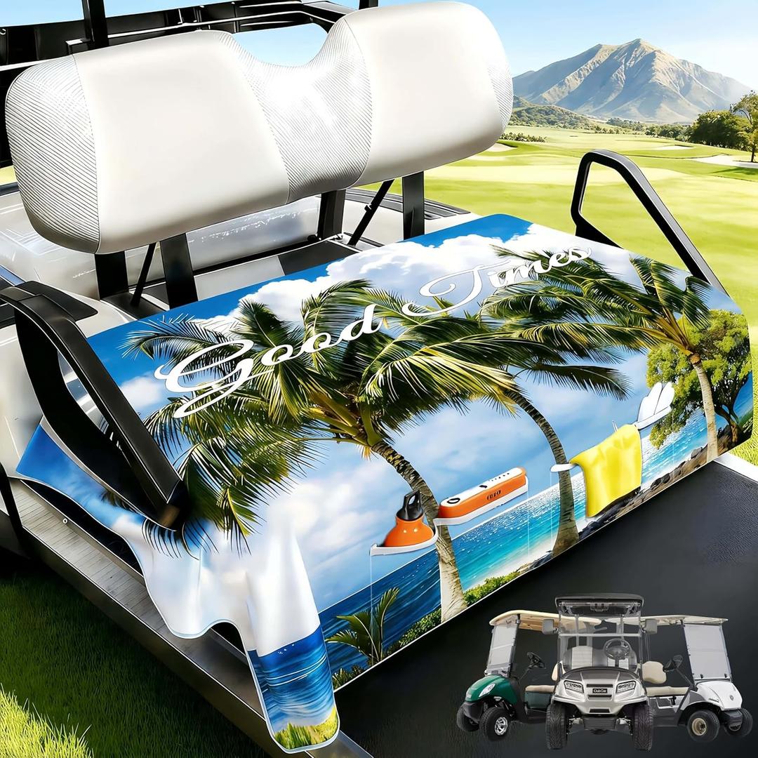 Golf Cart Seat Covers - Quick-Dry Cooling Seat Blanket with 4 Front Pockets, Elastic Armrest Openings, Fits EZGO Yamaha Club Car EPIC, 2-Person Microfiber Suede, Sweat Absorption, All-Season