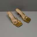 Athlefit Women's Strappy Kitten Heels Square Toe Flip Flops Low Heels Ankle Strap Party Dress Thong Heeled Sandals (10, Gold)