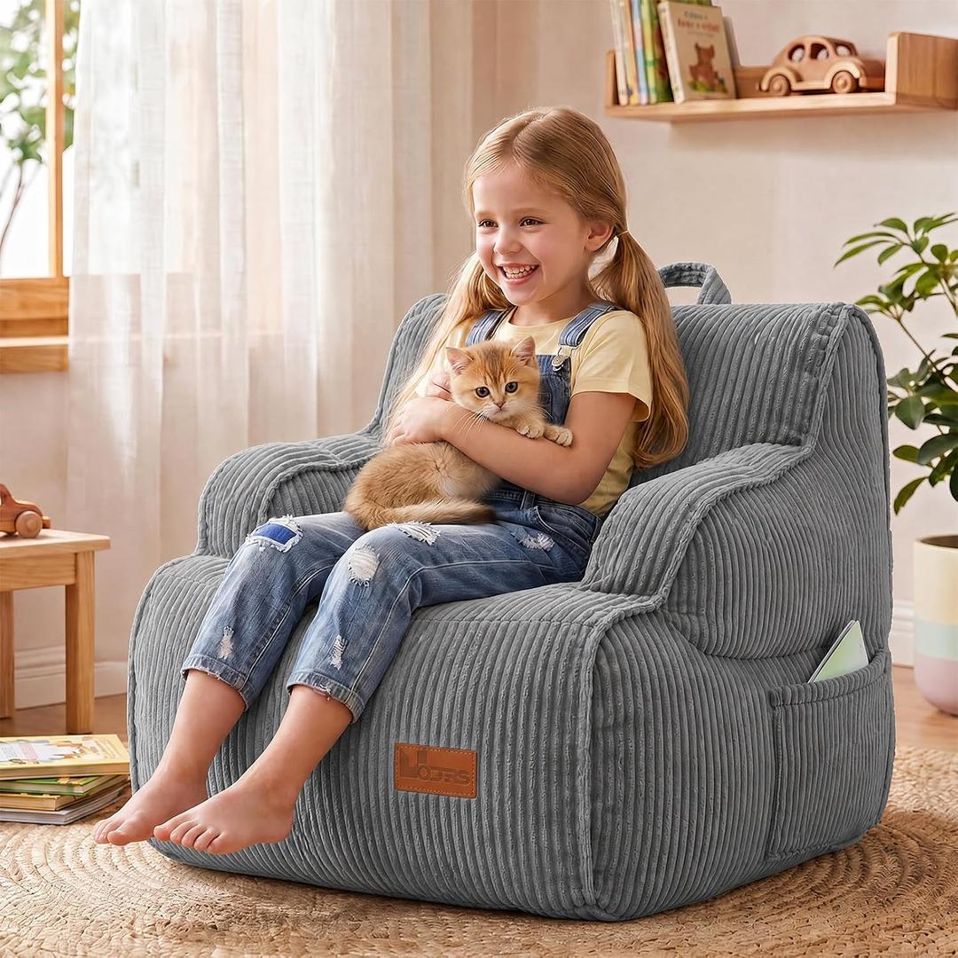 Bean Bag Chairs for Kids, Kids Bean Bag with Side Pocket-Darkgrey, Small