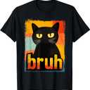 Funny Cat Bruh For Teens Boys Girls Men Women Meme Graphic T-Shirt (Small, Black)