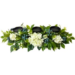 All Season Candle Holder Centerpiece for Table with Artificial Blueberry,White Hydrangea and Eucalyptus Leaf for Table Centerpiece Decor,Dining Room,Party Home Decor