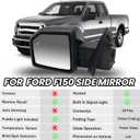 Left Driver Side Mirror Fits 2015-2020 Ford F150 Mirrors with Power Glass,Heated,Puddle Lights,Blind Spot Detection,Turn Signal,Memory,Power Folding,Without Camera Replace FO132052818 Pins
