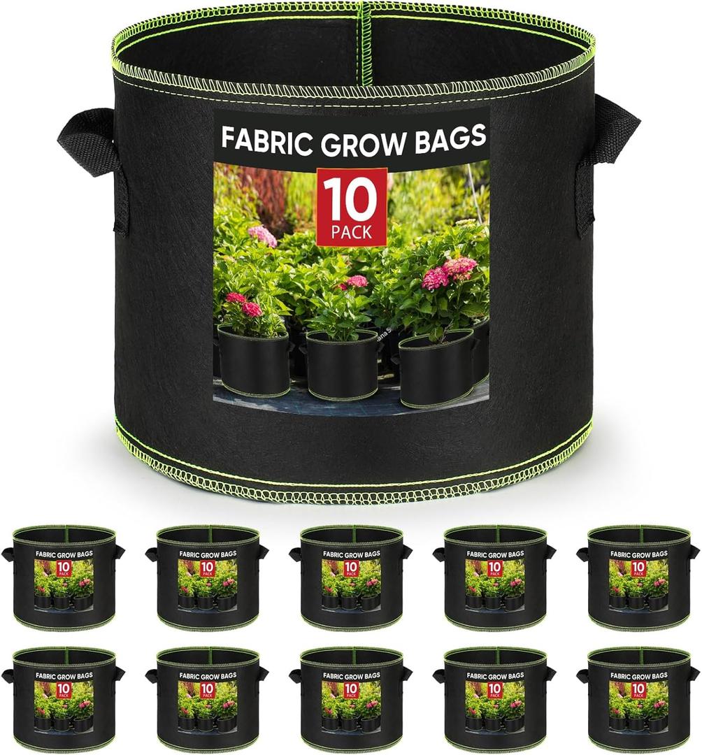Grow Bags 5 Gallon10Pcs Heavy Duty 300G Fabric Pots for Plants,Thickened Nonwoven Garden Bags for Vegetables,Large Nursery Pots,Tomato, Green Line Border (5 Gallons) Grow Bags 5 Gallon10Pcs Heavy Duty 300G Fabric Pots for Plants,Thickened Nonwoven Garden Bags for Vegetables,Large Nursery Pots,Tomato, Green Line Border (5 Gallons)