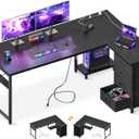 AODK L Shaped Gaming Desk with 4 Drawers, 61" Reversible Home Office Desks with Power Outlets, L Shaped Computer Desk with USB Charging Port and Host Stand, Corner Desk, Easy to Assemble, Black