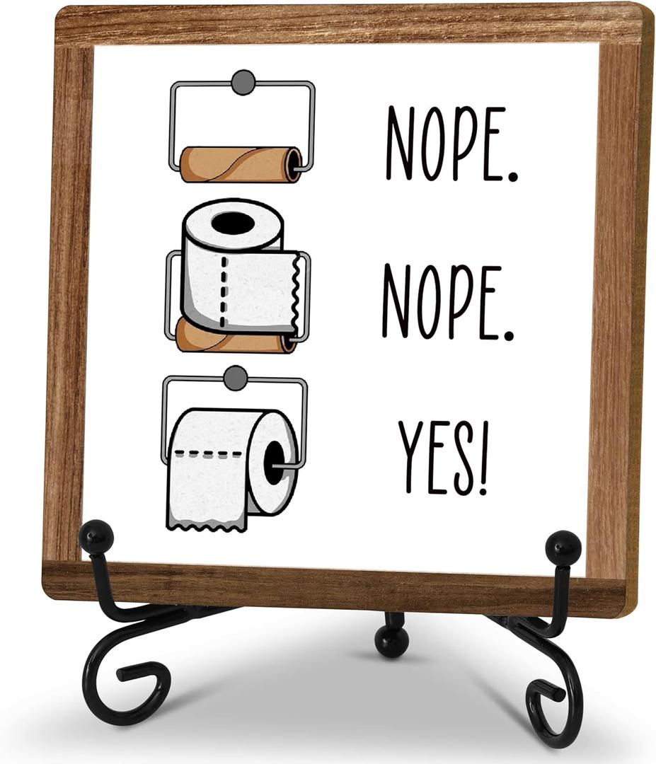 Funny Bathroom Signs Decor, Toilet Wooden Sign With Stand, Toilet Paper Roll Sign For Bathroom Shelf, Farmhouse Bathroom Quote Sign For Toilet Restroom Washroom Home Decor Gifts, B09
