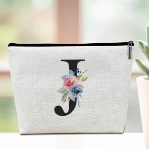 Initial Makeup Bag, Bridesmaid Gifts Floral Butterfly Travel Pouch, Personalized Gifts Lined Cosmetic Bag Toiletry Bag, Bridal Shower Monogrammed Gifts for Women Girls Boss Makeup Pouch, Letter R (LCS Initial J)