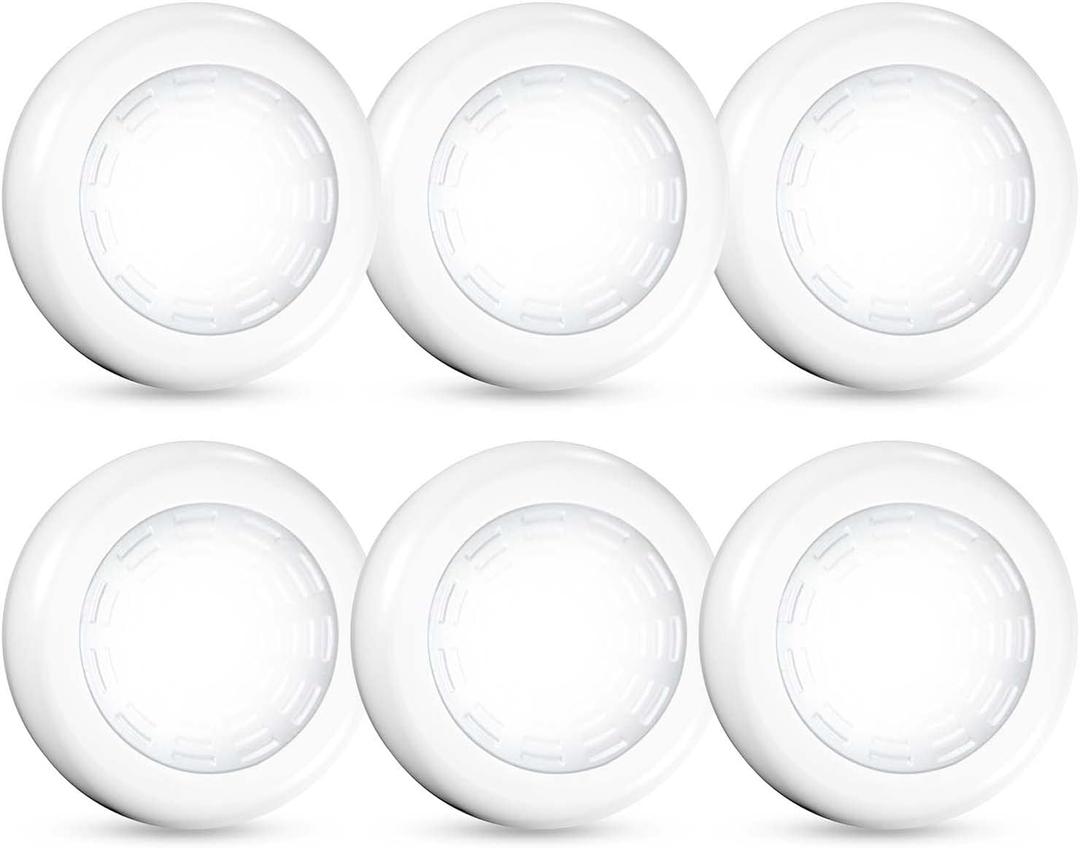 Tap Light 6 Pack Portable LED Puck Touch Night Lights - Battery Operated Under Cabinet Lighting for Kitchen, Closet, Classroom, Indoor & Outdoor
