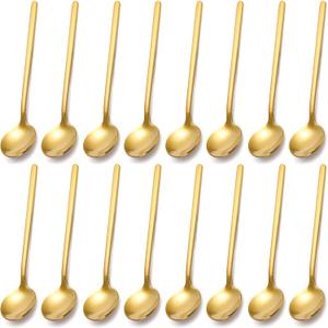 Jucoan 16 Pack Gold Demitasse Espresso Spoons, 5 Inch Mini Coffee Dessert Spoons, Gold Plated Stainless Steel Teaspoons for Ice Cream, Cappuccino, Tea Party Favor, Coffee Bar Station