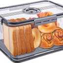 Bread Box Bread Boxes for Kitchen Counter Airtight, Time Recording Bread Storage Container with Lid, Bread Keeper for Homemade Bread, Toast, Bagel, Donut and Cookies, LARGE Grey