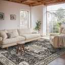 RUUGME 6x9 Area Rug Washable - Living Room Rugs with Non Slip Backing Ultra Soft Stain Resistant Bedroom Dining Room Carpet Indoor Distressed Home Decor Mat for Bathroom 6x9 Black