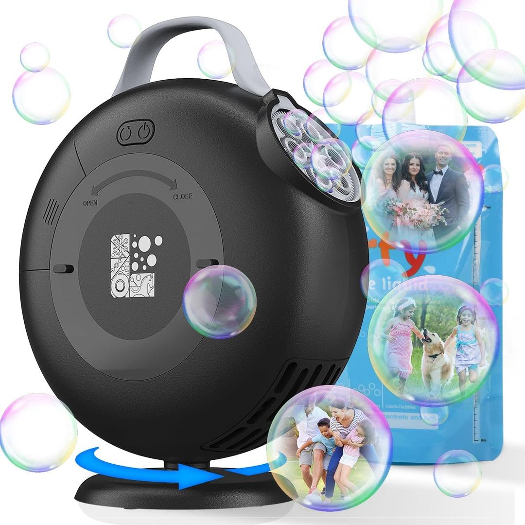 Bubble Machine, Automatic Bubble Blower for Kids Toddlers, 8000+ Bubbles Per Minute, 90 200 Oscillating Electric Plug-in or Batteries Bubble Maker Toys for Outdoor Birthday Party - Black