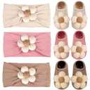 MIUXUESO Baby Girls Headbands and Socks Newborn Flower Hairbands Non-Slip Grips Socks Nylon Hair Accessories Infants and Toddlers (Beige, 6-12 Months)