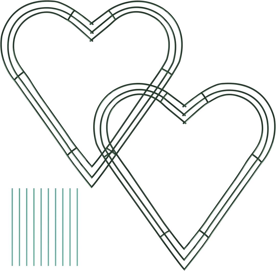 2-Pack Heart Shaped Wire Wreath Frame  Heart Metal Wreath Form with Ring Design for Valentines Day Wreath, DIY Crafts, and Home Decor  Dark Green Wire Frame for Christmas Holiday & Weddings