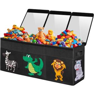 Extra Large Toy Box, Collapsible Sturdy Toy Storage Organizer with Lids, Dinosaur Storage Box for Boys Girls, 42"x16"x14" Kids Bin Chest Baskets for Living Room, Playroom, Bedroom, Nursery, Black (155L)