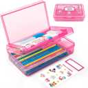 Double Layer Translucent Plastic Pencil Box,Hard Clear Pencil Case with Snap-Tight Lid for Pen, Pencils, School Office Supplies Marker Crayon Organizer Storage Box,Standard Size (Pink)