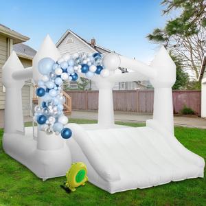 AKSPORT Inflatable Bounce House,White Castle Bounce House for Kids 3-6 Indoor & Outdoor Inflatable Bouncer House with Slide & Air Blower & Balloons for Kids Birthday Party,Wedding Party, 11.97x8.98x7.15ft