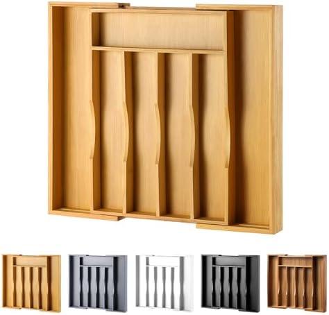 oridom Expandable Bamboo Kitchen Drawer Organizer for Cutlery and Utensils, Adjustable Bamboo Wood Cutlery Tray in Drawer for Flatware and Silverware in Kitchen (Natural)