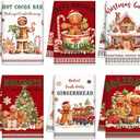 Oudain Sets of 6 Christmas Kitchen Towels and Dishcloths Xmas Gingerbread Man Dish Towels Winter Kitchen Hand Towels Kit Christmas Novelty Gifts for Christmas Party Supplies