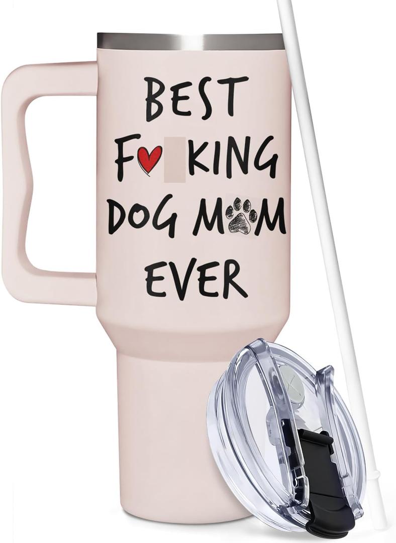 Dog Mom Gifts For Women - Dog Lady Gifts - Mothers Day Gift For Dog Lovers - Birthday, Christmas Gift For Pet Owners - Pet Lover Present For Women - Dog Mom 40oz Tumbler With Handle