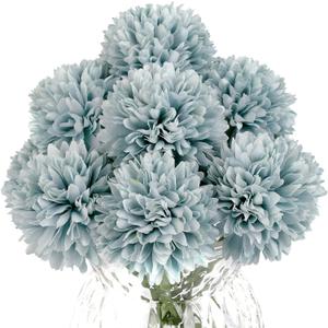 Artificial Flowers, 10Pcs Fake Flowers Silk Artificial Chrysanthemum Ball Hydrangea Bridal Wedding Bouquet for Home Garden Party Wedding Decor (Gray Blue, 10 Pcs)