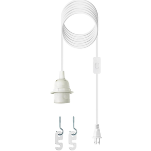Plug in Light Socket - 16Ft Pendant Light Cord Kit E26/E27 Light Socket Hanging Lantern Lamp Cord with On/Off Switch,Socket Rings, 1 Pack, White