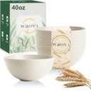 Wrova Beige Wheat Straw Bowls for Cereal and Salad,Alternative Plastic Bowls Set of 6,40oz Unbreakable Soup Bowls suitable for Kitchen,Party,Camping and R.V.