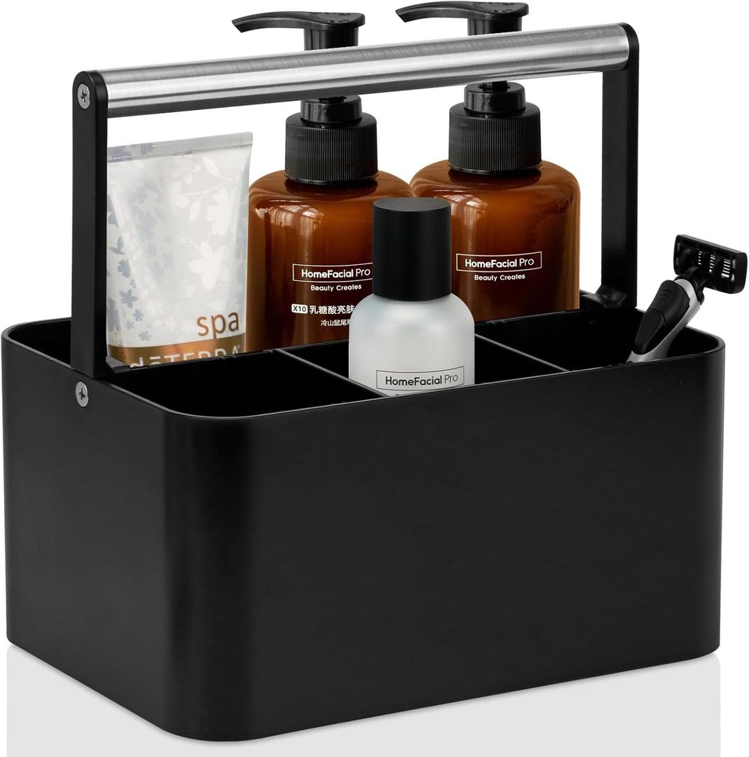 BYUNER Black Shower Caddy Portable: Plastic Bathroom Caddy Countertop,Cleaning Caddy Organizer with Handle,Utility Hard Shower Basket Storage Tote for Toiletry,College Dorm Room Essential for Guys/Men