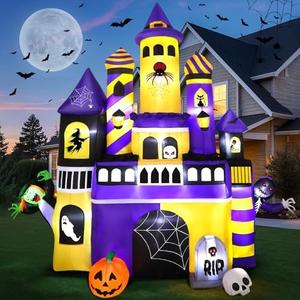 Alupssuc Giant 11FT Halloween Inflatables Castle Outdoor Decoration,Halloween Large Blow Up Witch and Ghost with Built-in LED Lights for Indoor Front Yard Lawn Garden Party Decor, 11 FT