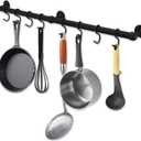 ROTHLEY Hanging Pot Rack Hanger: 23.7 Inch Stainless Steel Pot and Pan Hanger Pot Rack Wall Mounted Hanging Pots and Pans Rack Pot Hangers for Kitchen Wall Kitchen Rail with HooksMatt Black
