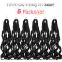 WIPPORYA French Curly Braiding Hair 24 Inch 6 Packs Black Loose Wave Bouncy Crochet Hair Pre Stretched 100g/pack Yaki Curly Braiding Hair for Black Women Hair Extensions (1B)